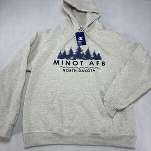 Champion Hoodie Sweatshirt Mens Large Gray Minot AFB North Dakota Graphic Fleece
